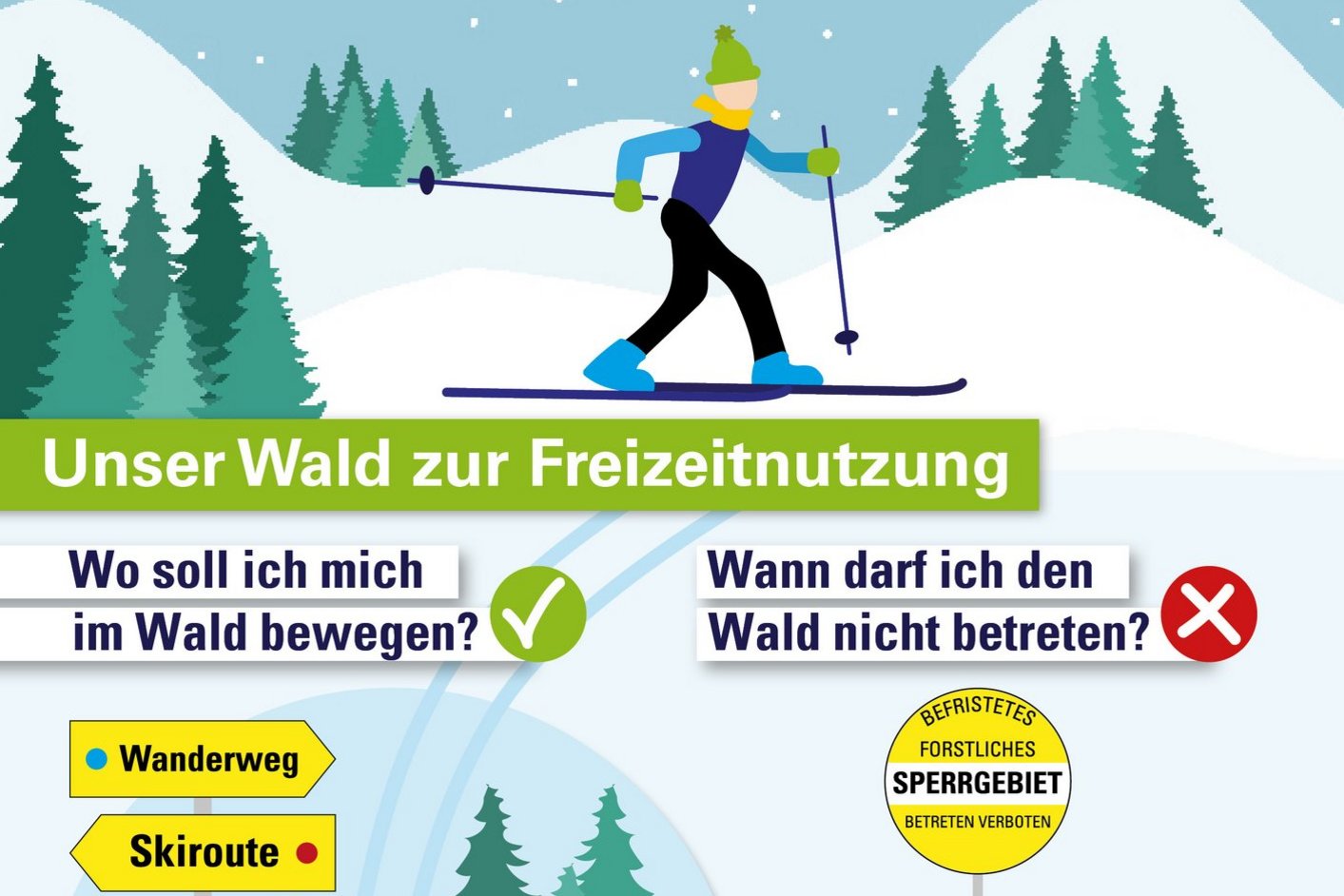 Infografik mit Tipps, wie Erholung und Forstarbeit gut neben einander funktionieren kann.