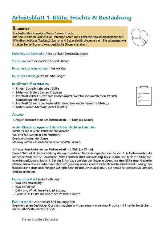 Unterlage Bienen - Arbeitsblätter