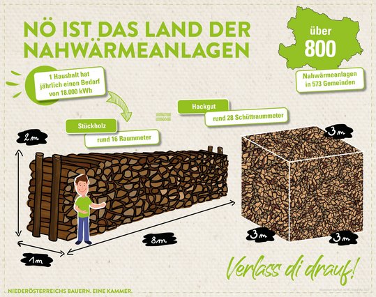 Infografik von Verlass di drauf der Landwirtschaftskammer Niederösterreich zu Biomasse als Nahwärmeanlage