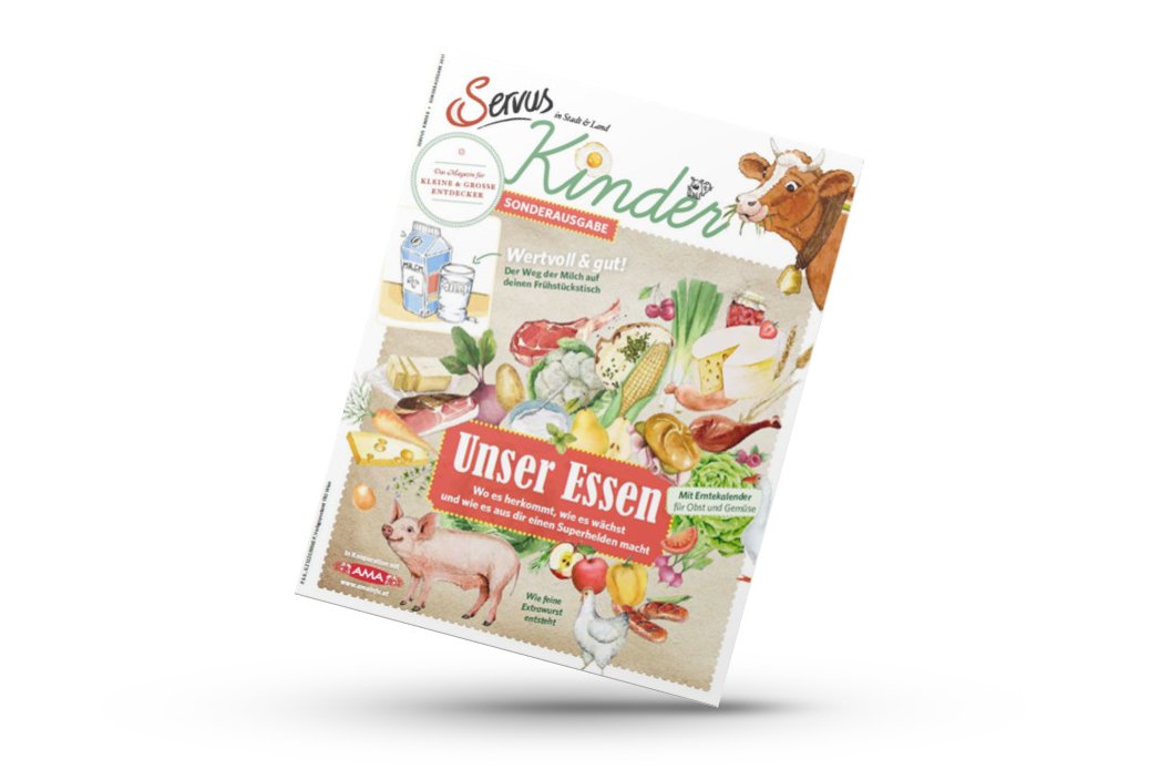  Mockup front Servus in Stadt und Land Kinderausgabe zum Thema Unser Essen