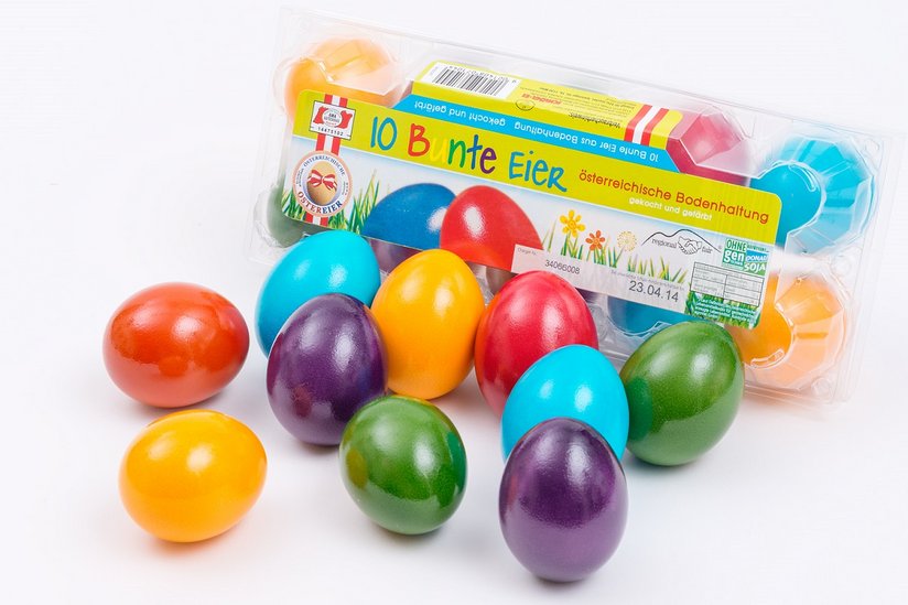 Bunte Eier mit Verpackung ©EZG Frischei/Klaus Prokop Fotodesign