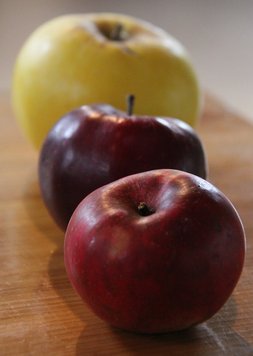 Unterschiedliche Apfelsorten aufgereiht ©Elisabeth Heidegger/LK Niederösterreich