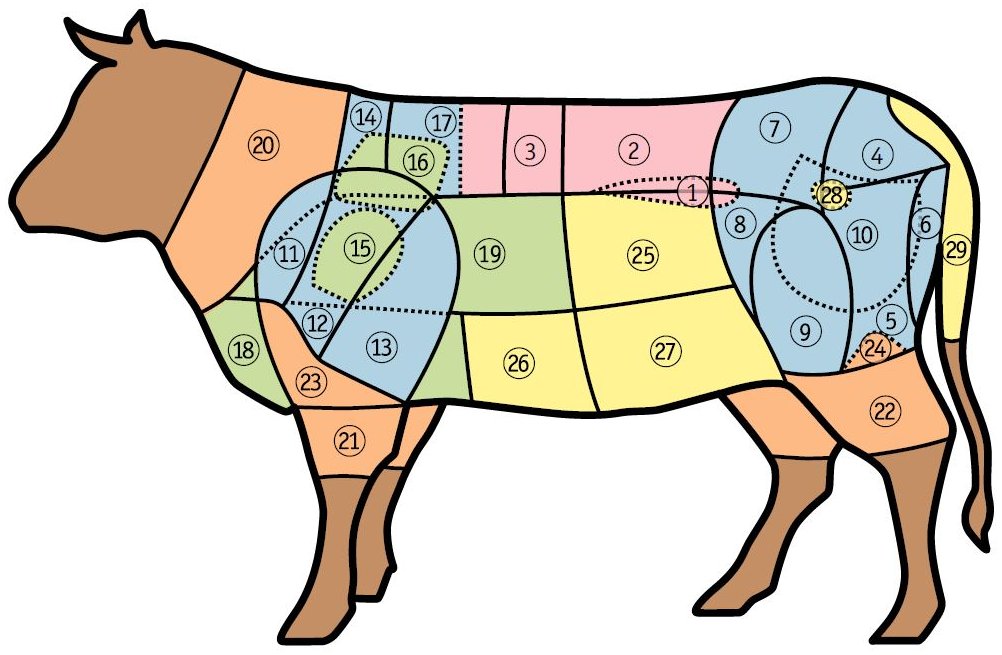 Fleischteile Übersicht aus Rezeptbroschüre Rindfleisch