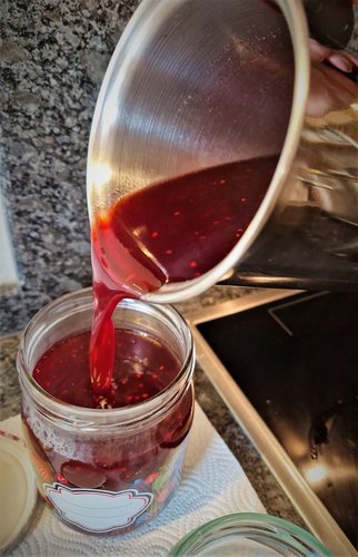 Die kochend heiße Marmelade in saubere Schraubgläser füllen