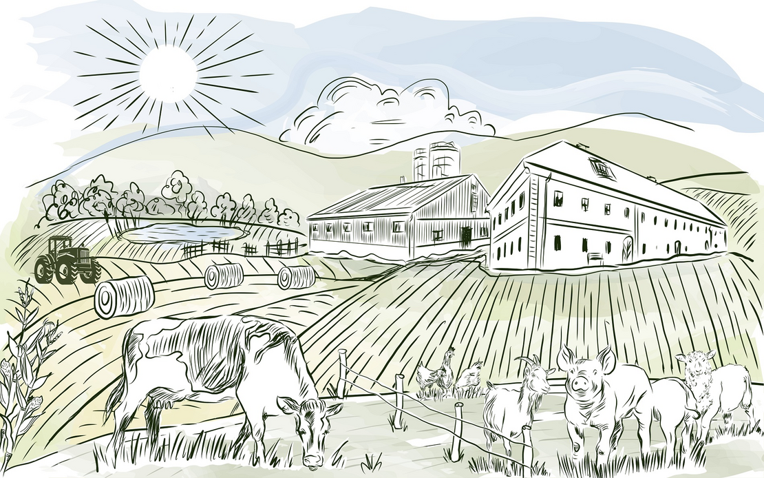 Landschaft Bauernhof mit Tieren