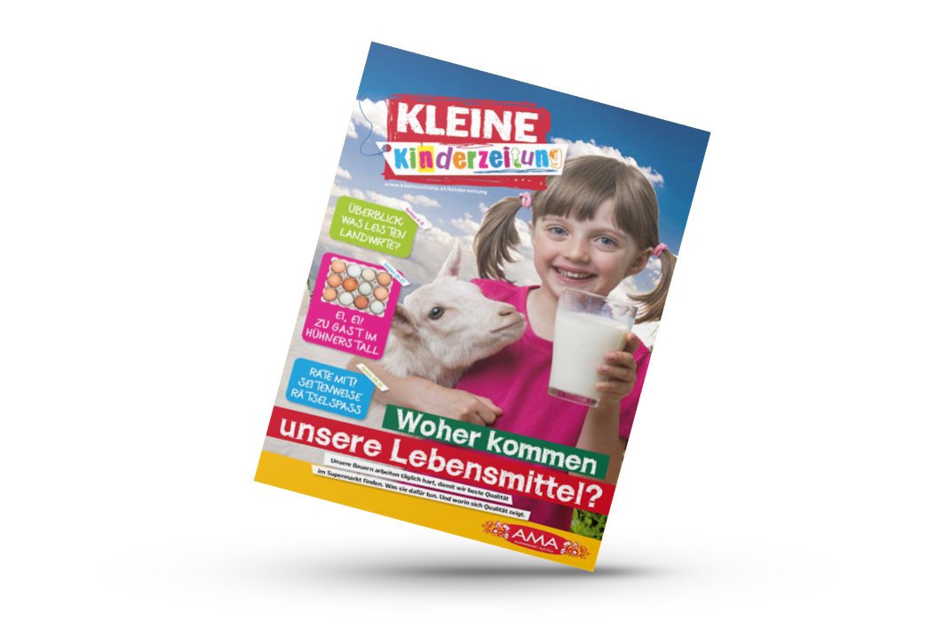 Mockup front Kleine Kinderzeitung zum Thema woher unsere Lebensmittel kommen in Kooperation mit der AMA