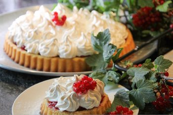 Kuchen mit Ribisel Johannisbeere und Eischneehaube