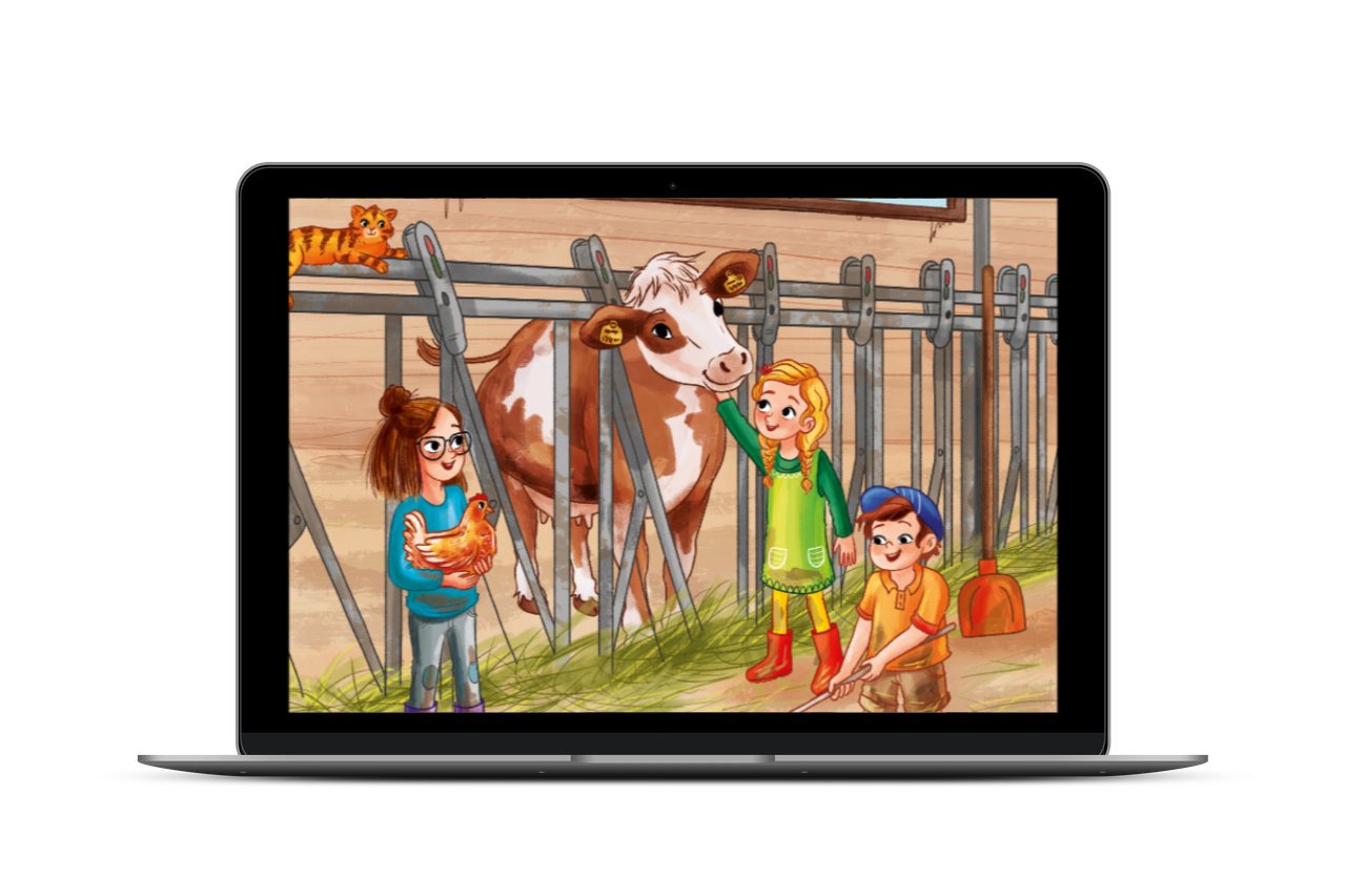 Zeichnung Kinder im Stall von Anna-Lehna Kühler für BMLRT