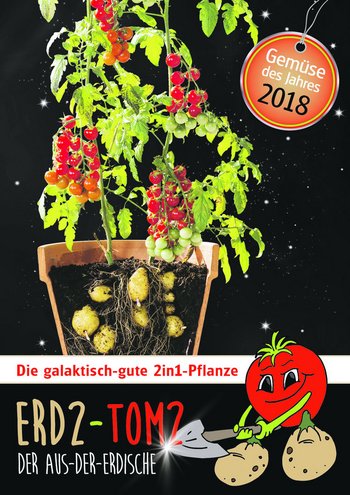 Plakat über Erd2 Tom2, einer Züchtung aus Tomaten und Erdäpfeln