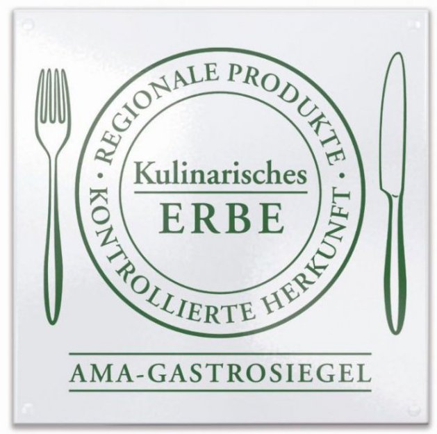 AMA-Gastrosiegel mit Teller und Besteck in grün