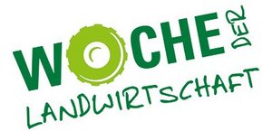 Logo Woche der Landwirtschaft in grüner Schriftfarbe und mit Zahnrad im Text