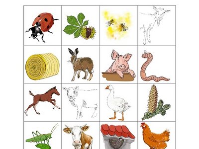 Grafik Vorlage für Bingo-Spiel mit Bauernhof-Motiven