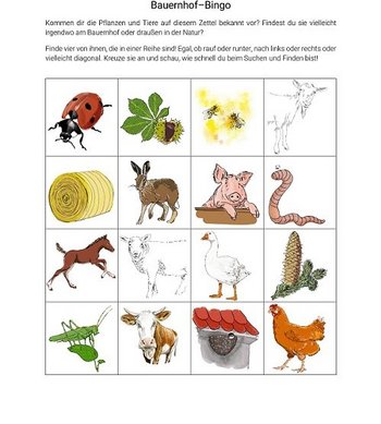 Grafik Vorlage für Bingo-Spiel mit Bauernhof-Motiven