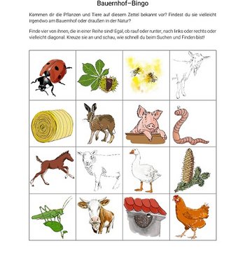 Grafik Vorlage für Bingo-Spiel mit Bauernhof-Motiven