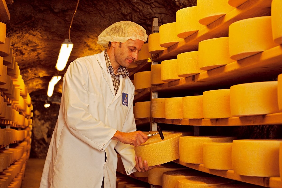 Mann ist im Keller um Käseprobe zu ziehen ©AMA Marketing