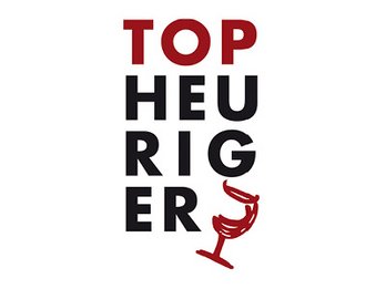 Logo Top-Heuriger in rot-schwarzer Schrift und rotem Weinglas
