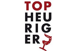 Logo Top-Heuriger in rot-schwarzer Schrift und rotem Weinglas