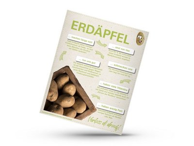 mockup von Infografik von Verlass di drauf der Landwirtschaftskammer Niederösterreich zum Erdäpfel-Anbau und dem Lebensmittel Erdäpfel