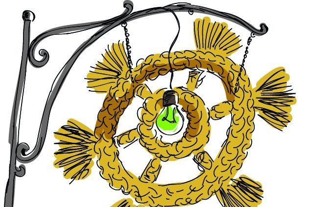 Illustration Buschenschank ausgehängt mit Kranz und Glühbirne von ©Eva Kail