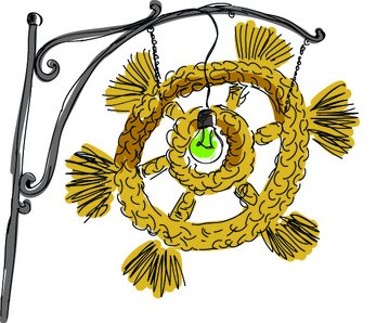 Illustration Buschenschank ausgehängt mit Kranz und Glühbirne von ©Eva Kail