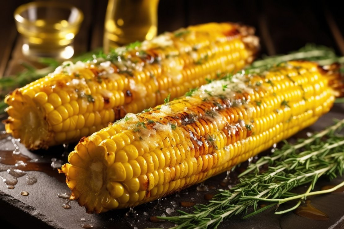 freshly bbqd sweet corn with a shiny butter glaze