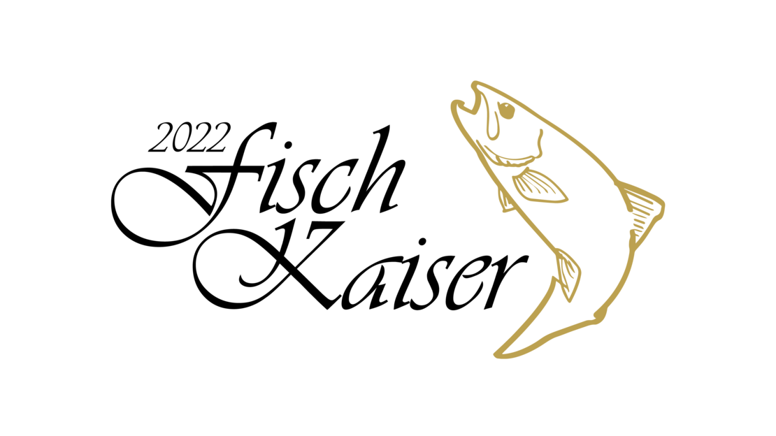 Goldener Fisch mit schwarzem Text "Fisch-Kaiser 2022"