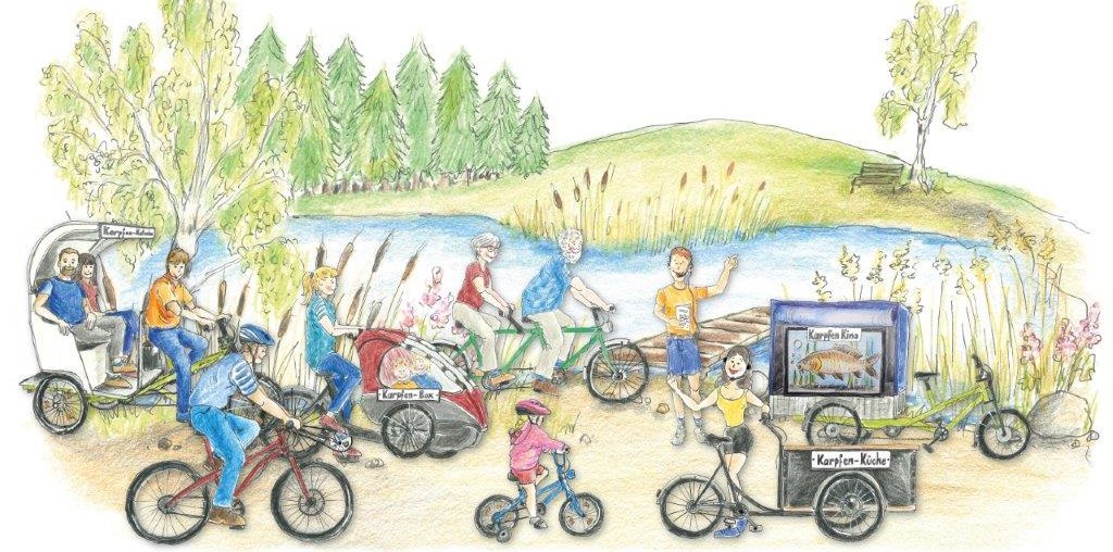 Mit dem Fahrrad zum Karpfenteich radeln und etwas über Karpfen lernen. Ein unterhaltsamer Ausflug für Groß und Klein im Waldviertel.