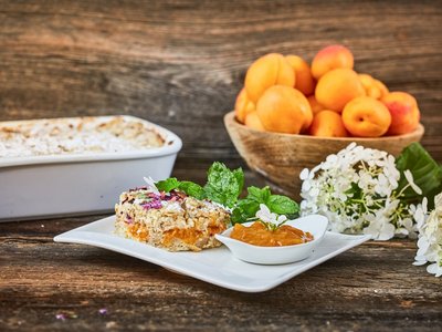 Auflauf mit Aprikose und Quark