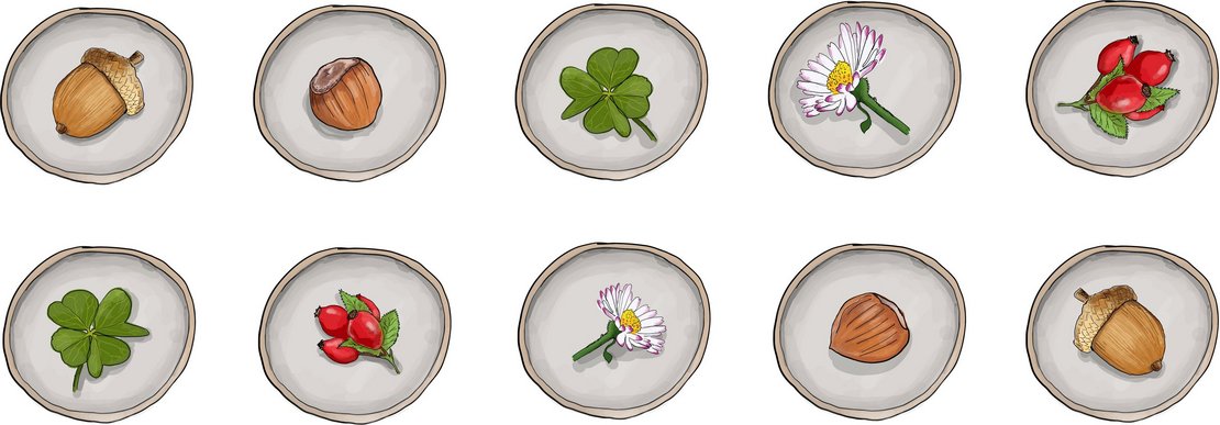 Acht Dosen für Memory mit Inhalt