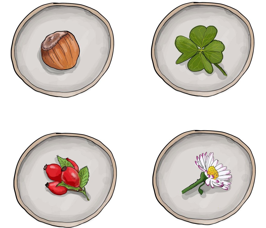 Acht Dosen für Memory mit Inhalt