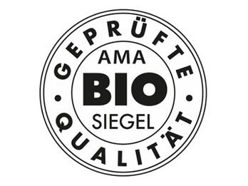 In einem weißen Kreis steht mit schwarzer Schrift "Geprüfte Qualität" und "AMA Biosiegel".