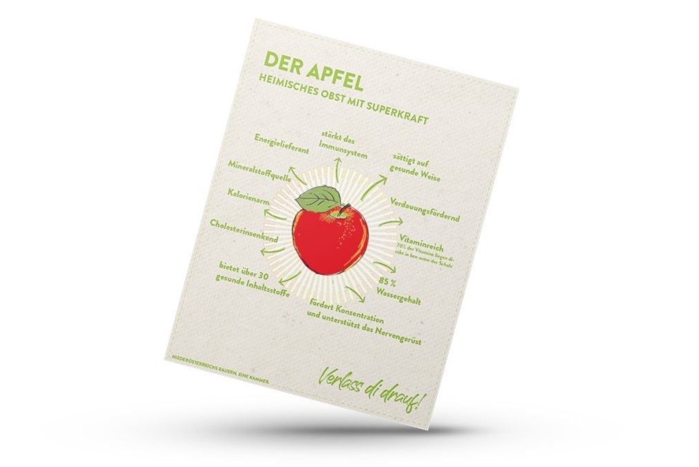 mockup von Infografik von Verlass di drauf der Landwirtschaftskammer Niederösterreich zu Apfel als heimisches Superfood