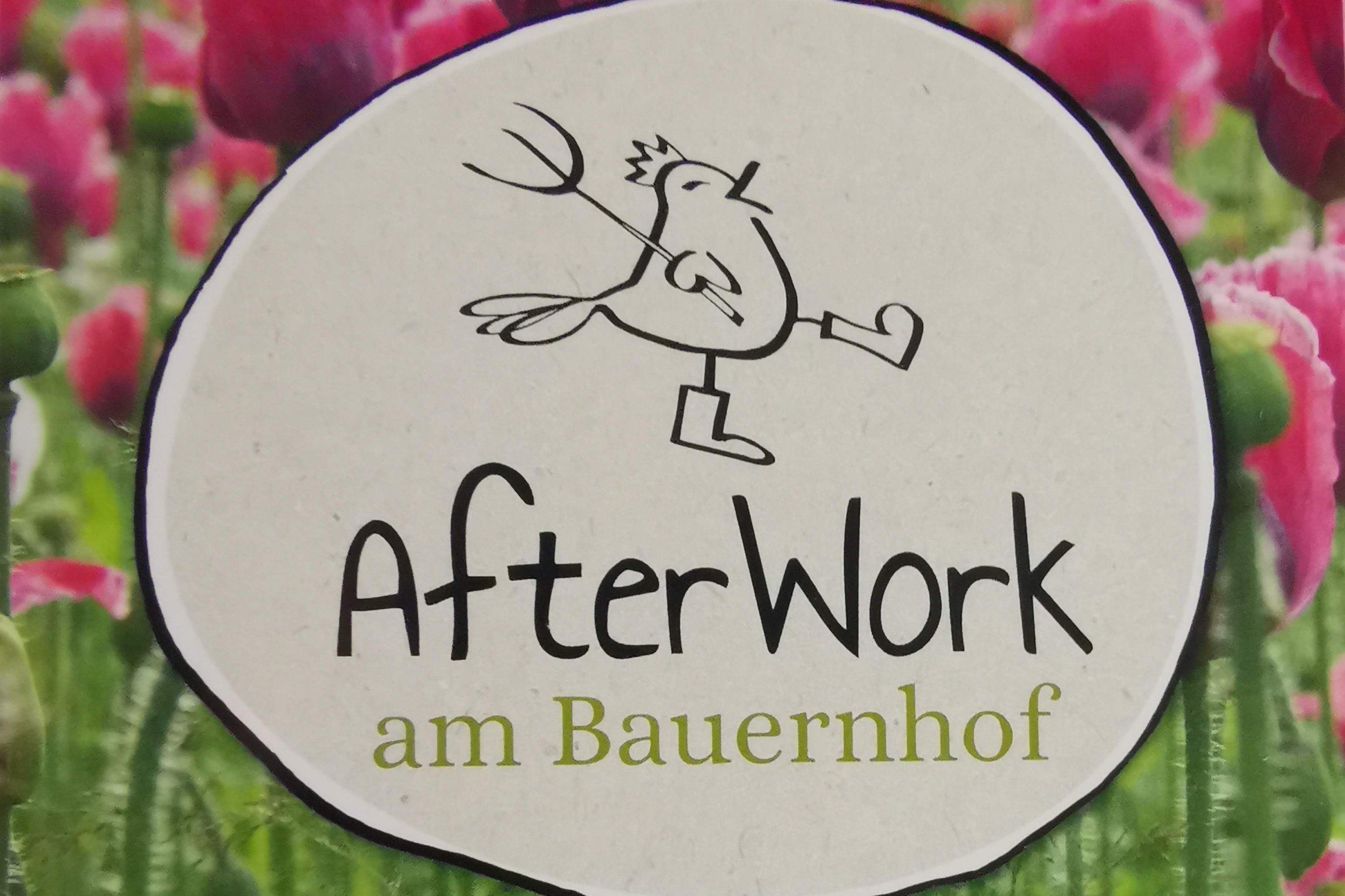 Logo Huhn mit Text Afterwork am Bauernhof