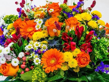 Gärtner mit Strauß roter Rosen