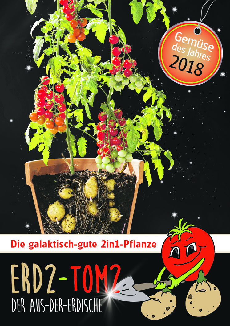 Plakat über Erd2 Tom2, einer Züchtung aus Tomaten und Erdäpfeln